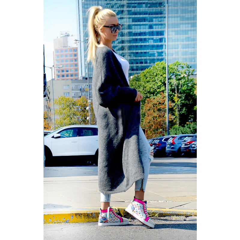 Fashionweek Dlhý vlnený cardigan, pletený kabát LEA