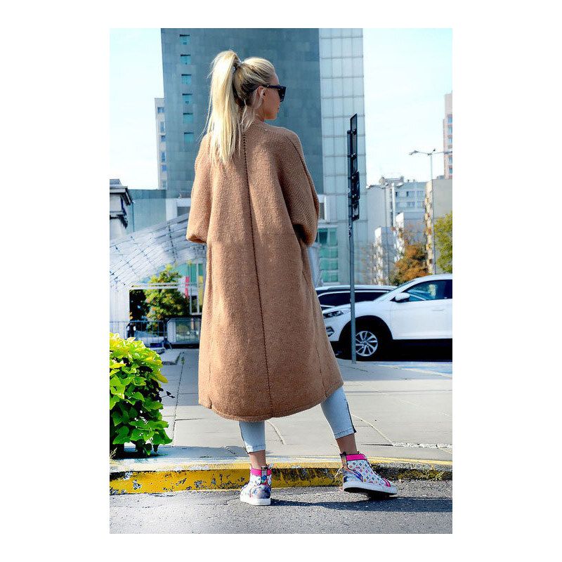 Fashionweek Dlhý vlnený cardigan, pletený kabát LEA