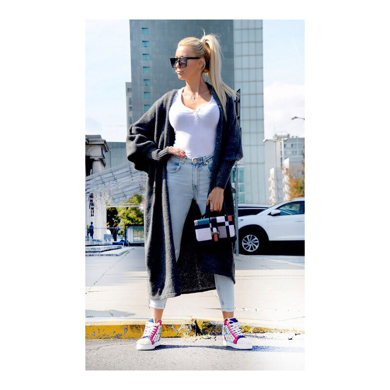 Fashionweek Dlhý vlnený cardigan, pletený kabát LEA