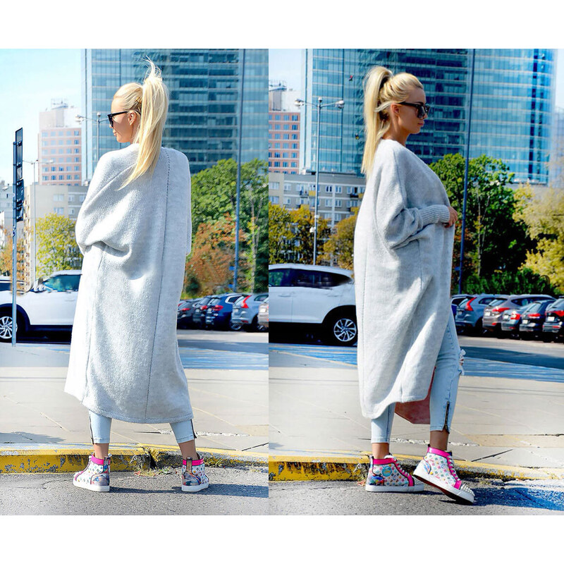 Fashionweek Dlhý vlnený cardigan, pletený kabát LEA