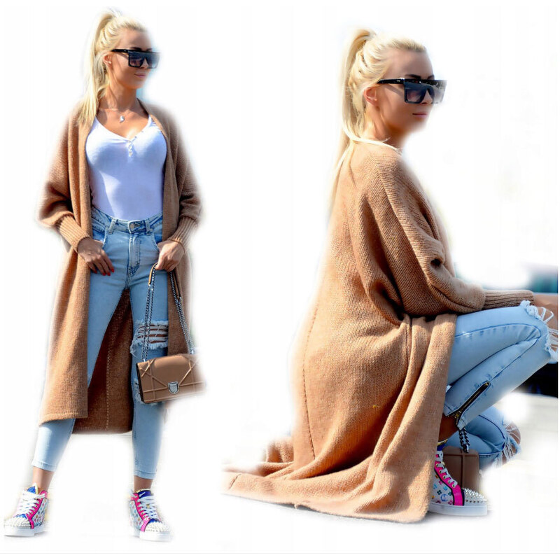 Fashionweek Dlhý vlnený cardigan, pletený kabát LEA