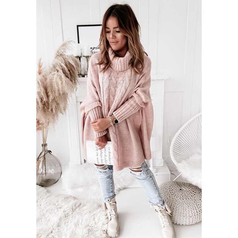 Fashionweek Pletené dámske pončo sveter s rolákom LUNA 50736210