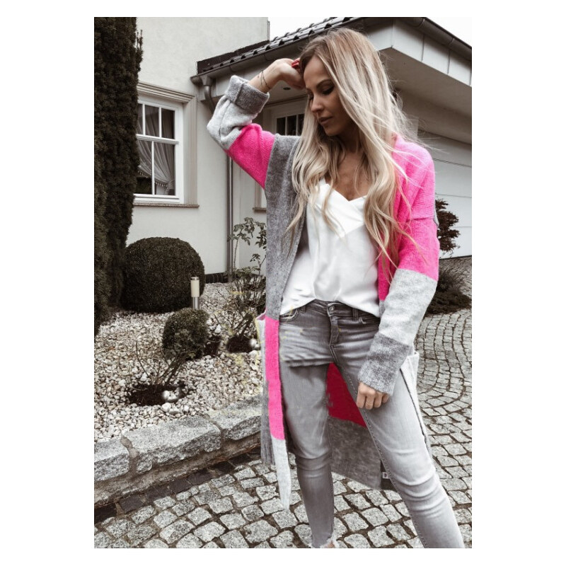 Fashionweek Dámsky farebný sveter kabát geometrické vzory SARA