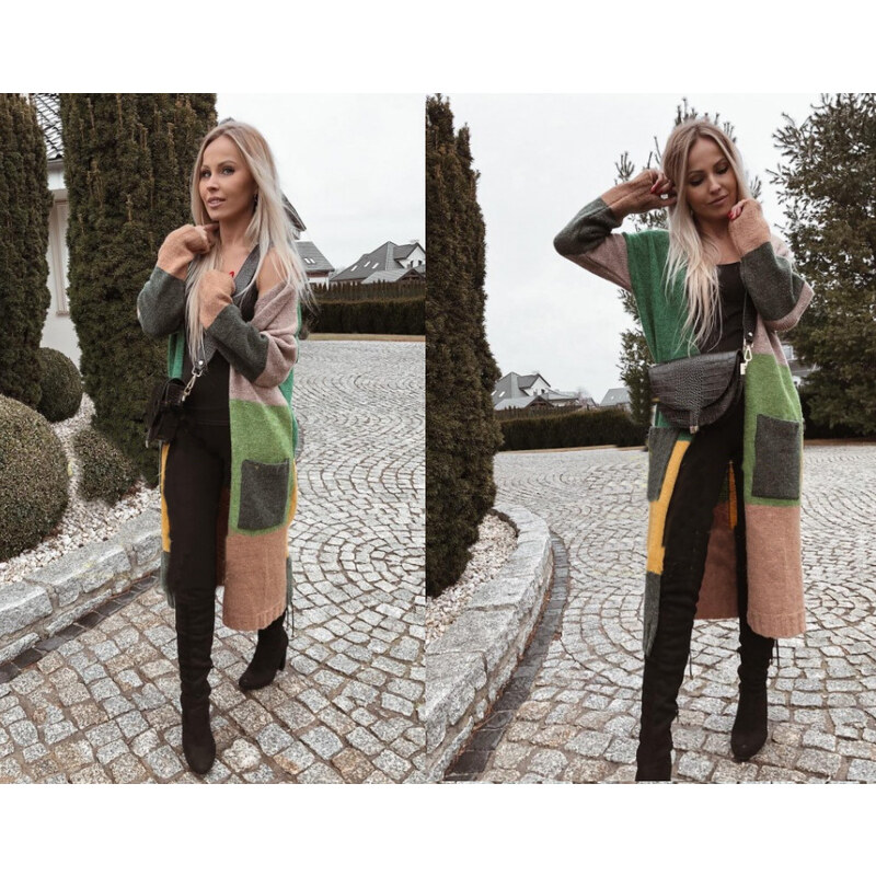 Fashionweek Dámsky farebný sveter kabát geometrické vzory SARA