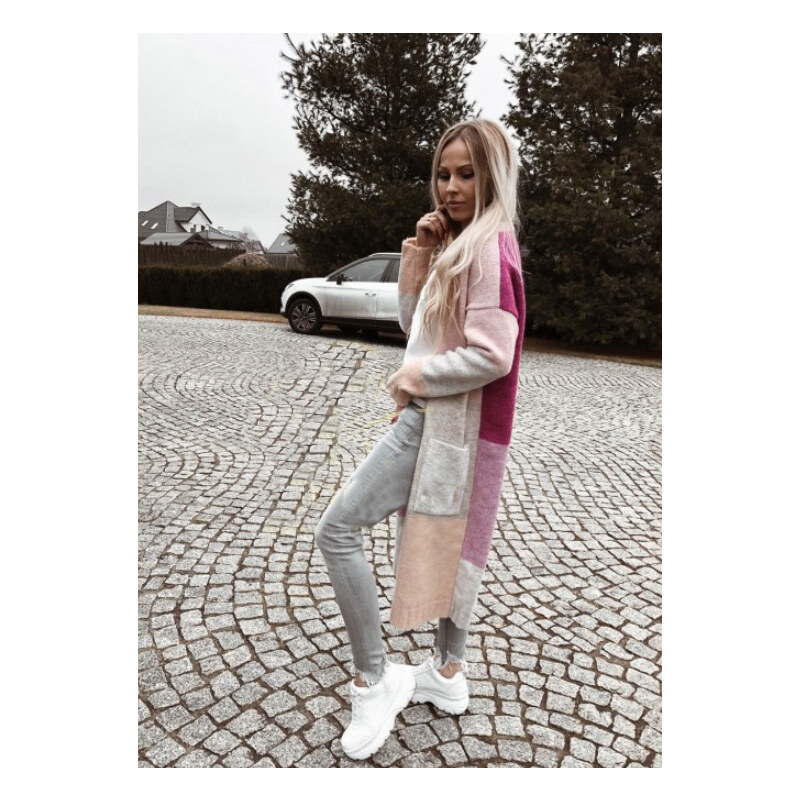 Fashionweek Dámsky farebný sveter kabát geometrické vzory SARA