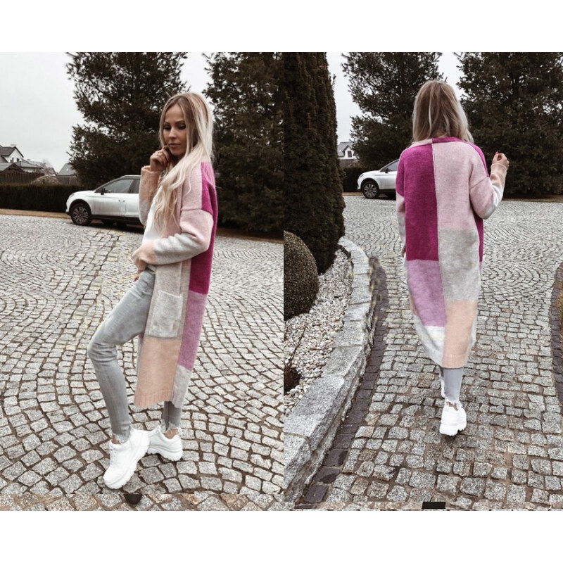 Fashionweek Dámsky farebný sveter kabát geometrické vzory SARA