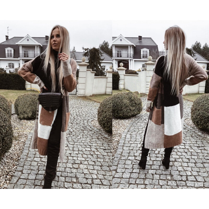 Fashionweek Dámsky farebný sveter kabát geometrické vzory SARA