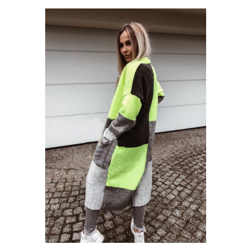 Fashionweek Dámsky farebný sveter kabát geometrické vzory SARA