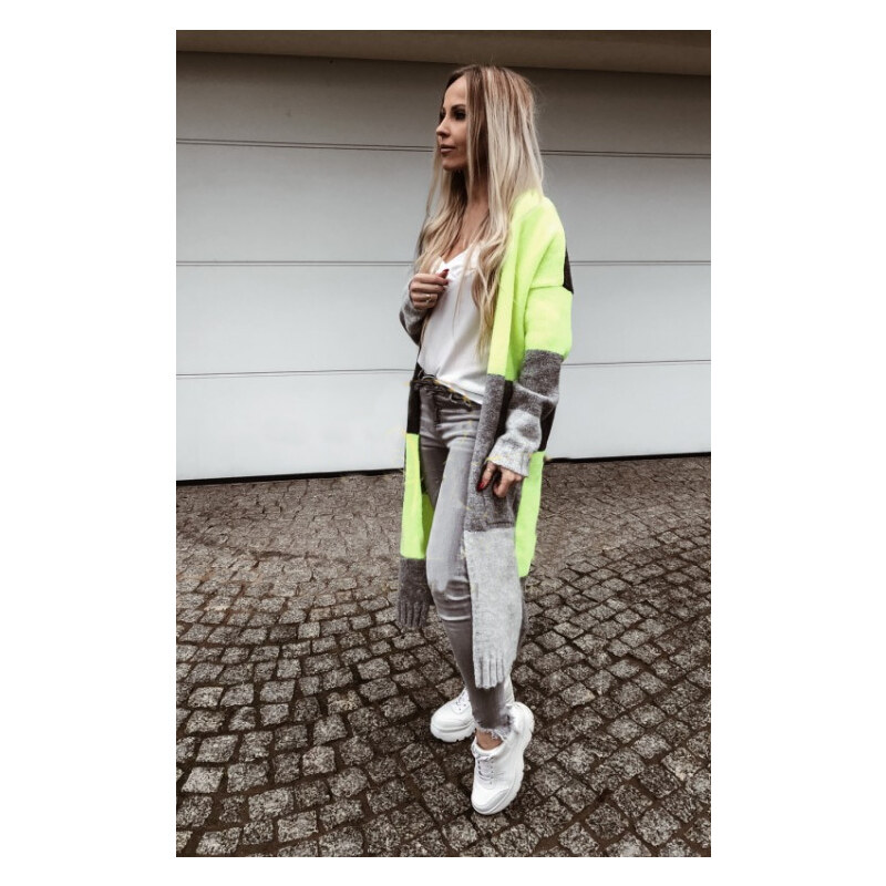 Fashionweek Dámsky farebný sveter kabát geometrické vzory SARA