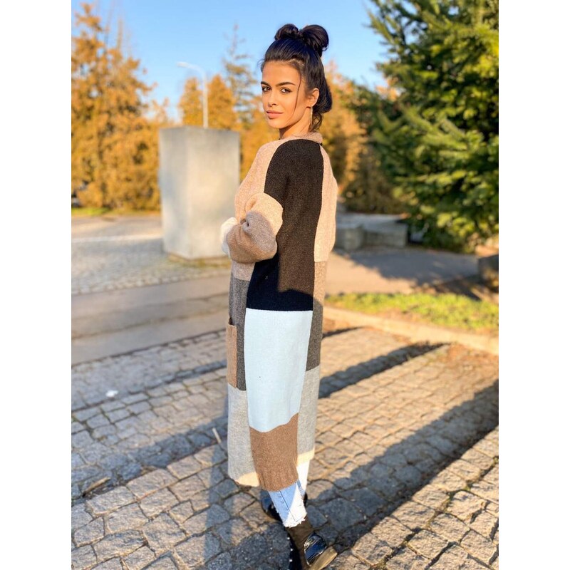 Fashionweek Dámsky farebný sveter kabát geometrické vzory SARA