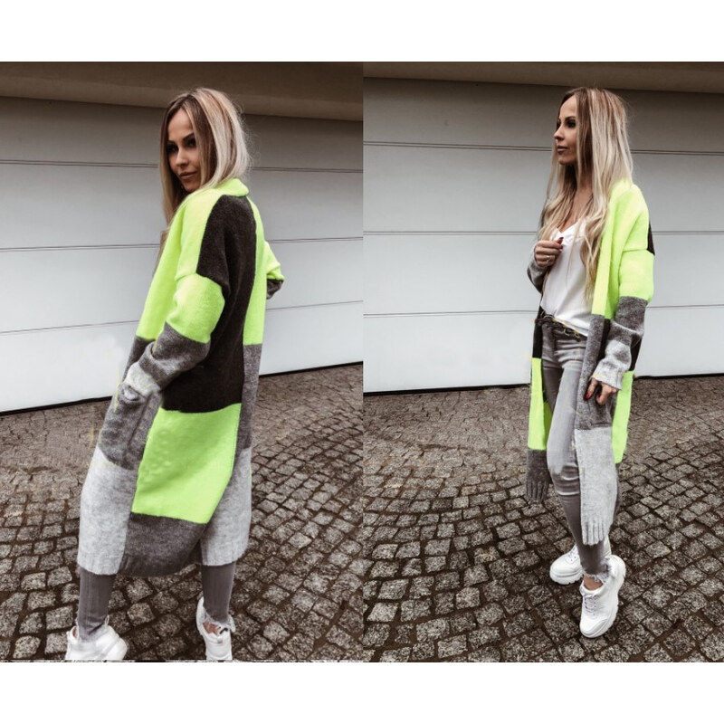 Fashionweek Dámsky farebný sveter kabát geometrické vzory SARA