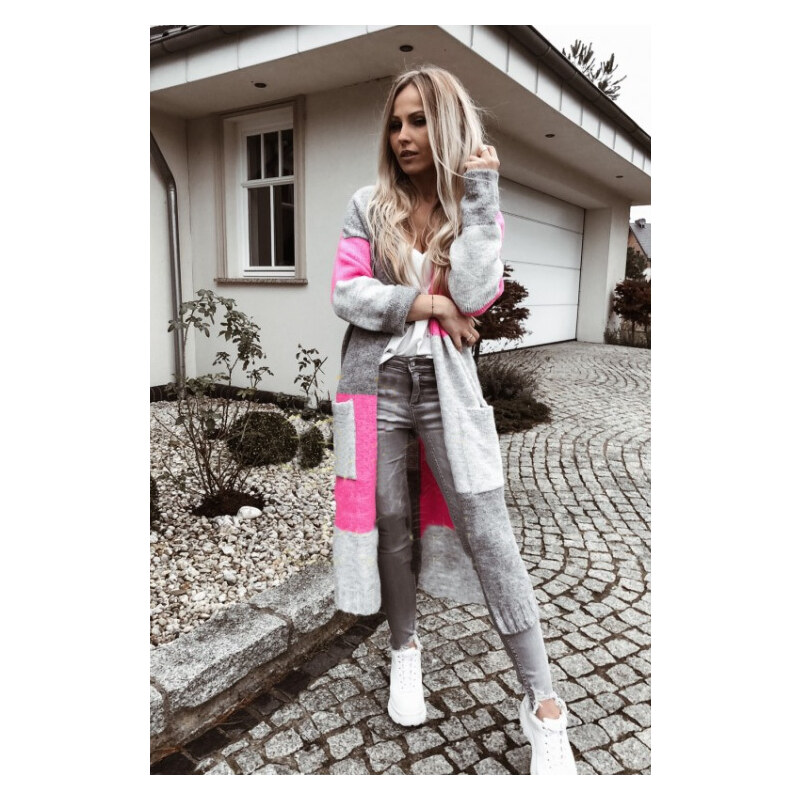 Fashionweek Dámsky farebný sveter kabát geometrické vzory SARA