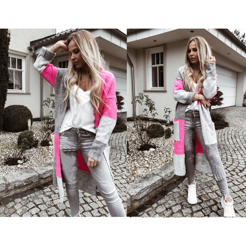 Fashionweek Dámsky farebný sveter kabát geometrické vzory SARA