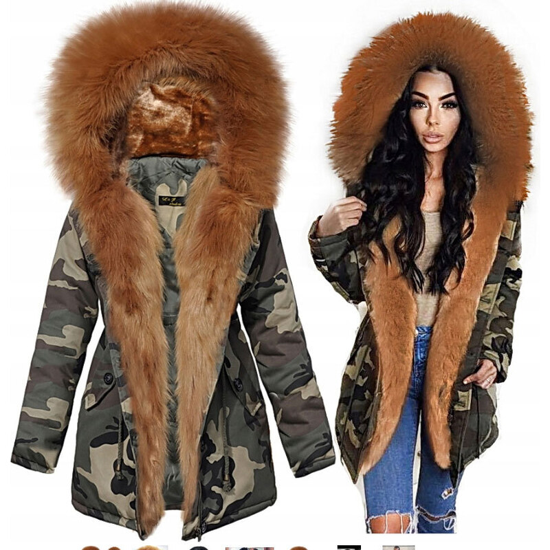 Fashionweek Zimná exkluzívna maskáčová bundička parka s kožíškem F1741 48750807