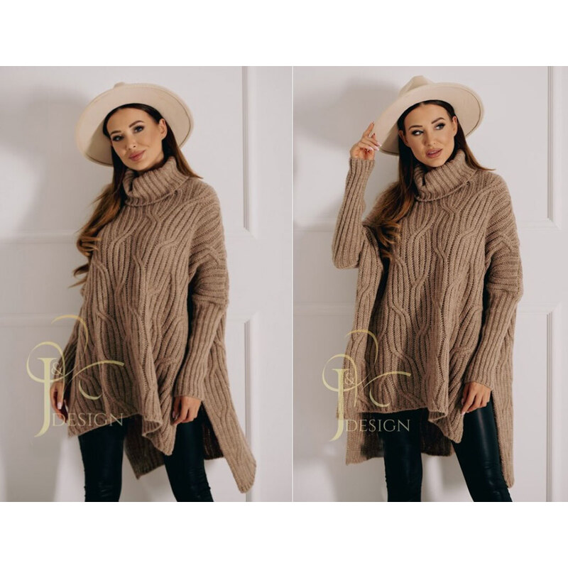 Fashionweek Luxusné pončo sveter, vlnený pletený kabát s teplým 48751362