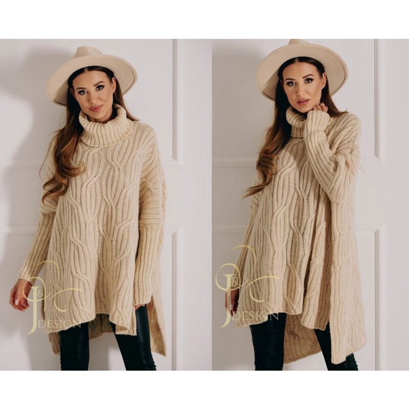 Fashionweek Luxusné pončo sveter, vlnený pletený kabát s teplým 48751364