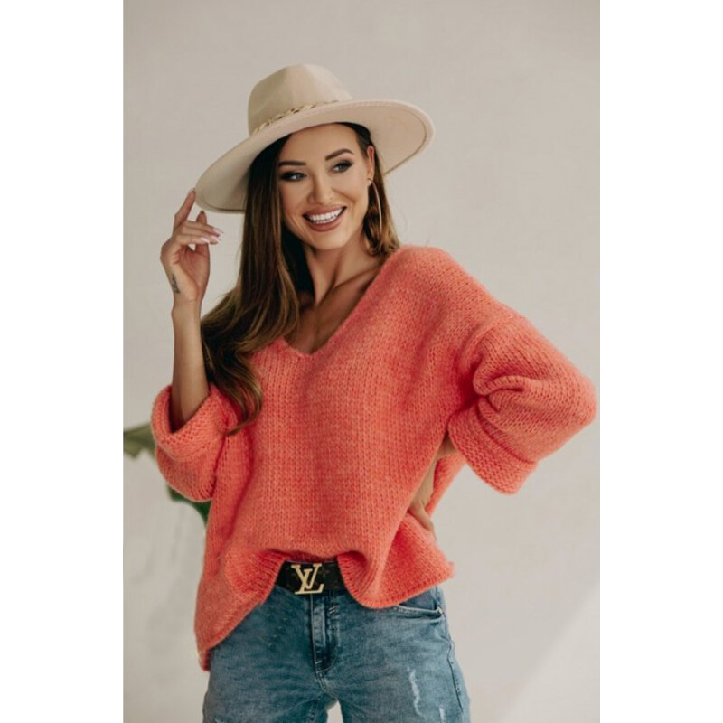 Fashionweek Sveter oversize s prímesou vlny s výstrihom do V NELI 48751403