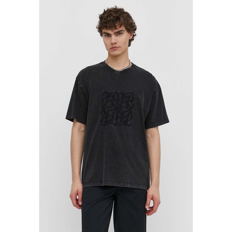 Bavlnené tričko The Kooples pánske, čierna farba, s nášivkou, HTSC28039K