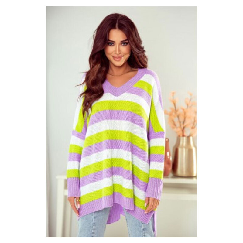 Fashionweek Dámsky mäkký pruhovaný voľný sveter OVERSIZE JK-NICOLE 48752457