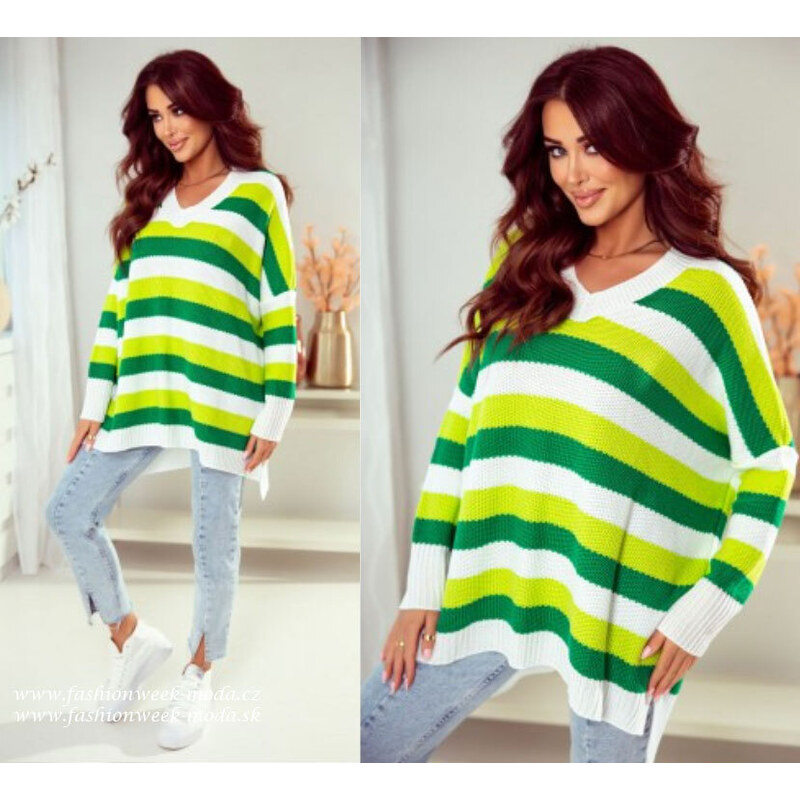 Fashionweek Dámsky mäkký pruhovaný voľný sveter OVERSIZE JK-NICOLE 48752456