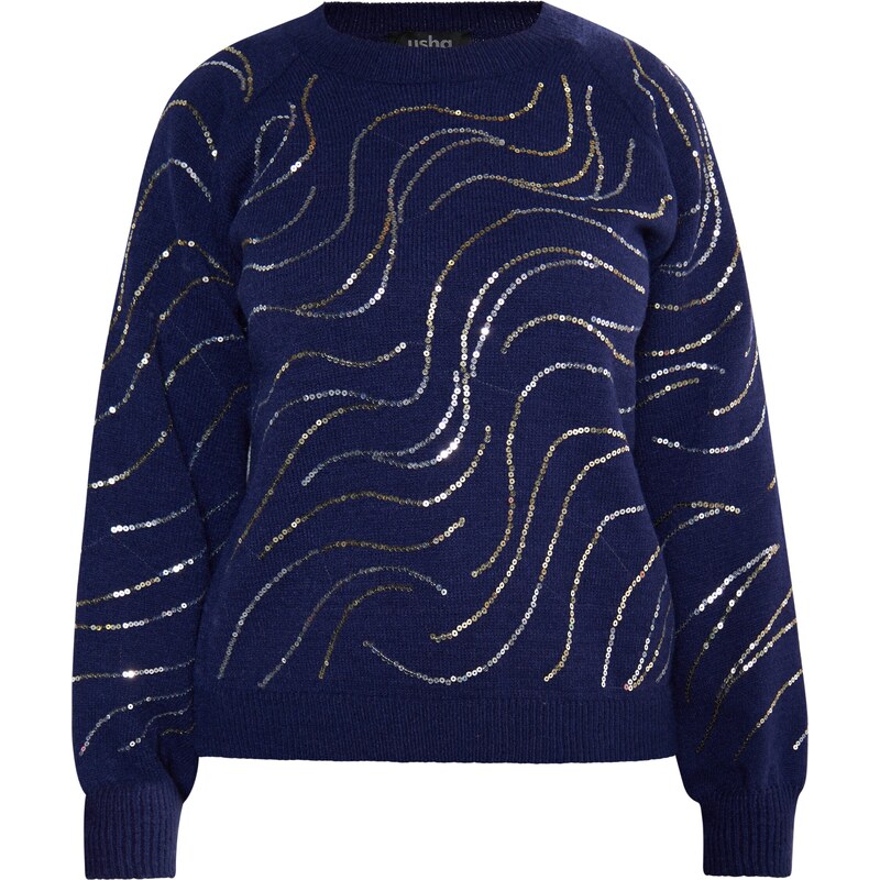 usha BLACK LABEL Sveter Nowles námornícka modrá / strieborná 54261946