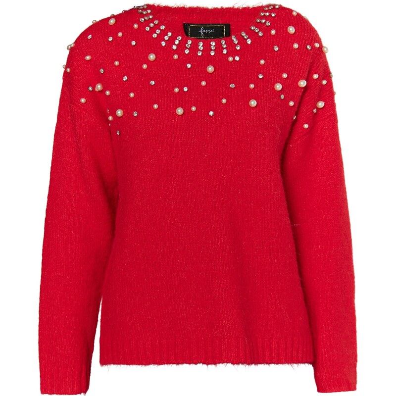 faina Sveter Koosh červená / perlovo biela 54261989