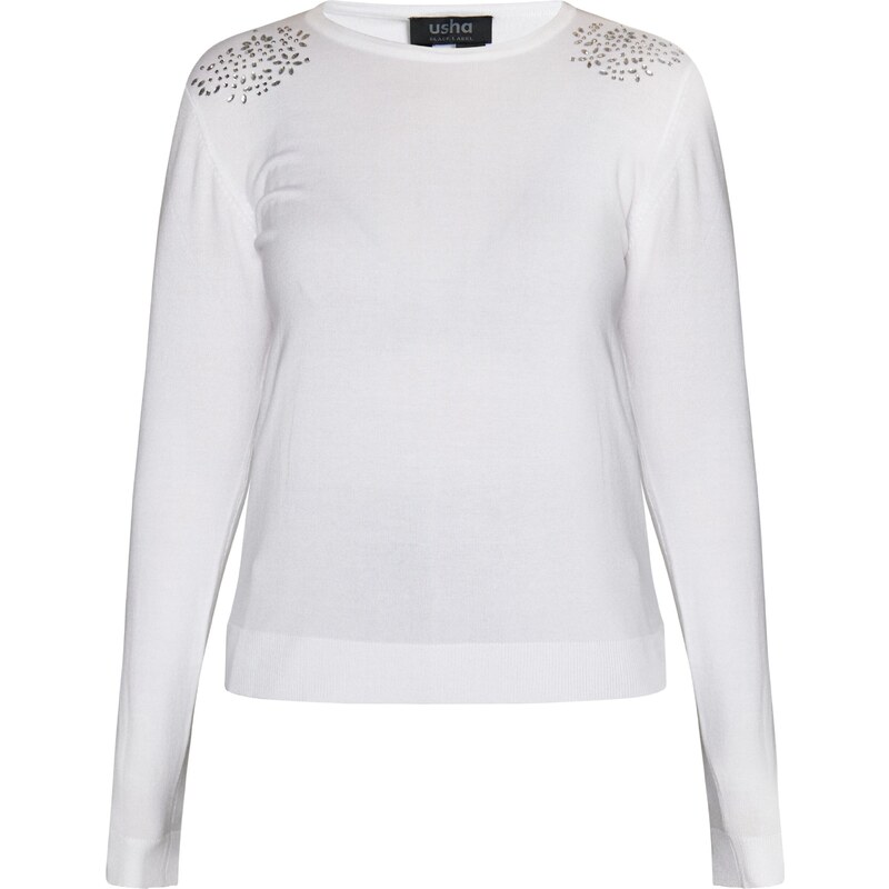 usha BLACK LABEL Sveter Nowles strieborná / biela 54263699