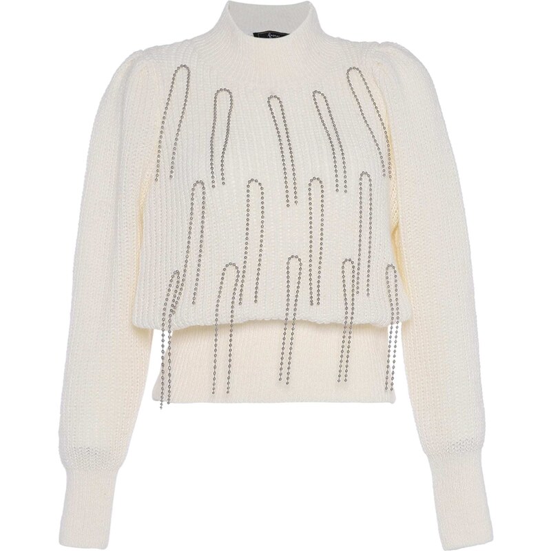 faina Sveter striebornosivá / biela ako vlna 54264975