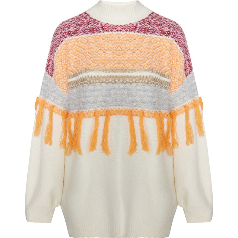 IZIA Sveter Eyota sivá melírovaná / oranžová / tmavočervená / biela 54268362