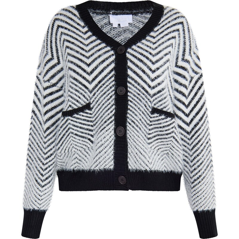 usha WHITE LABEL Kardigán Pryam čierna / biela 54268448
