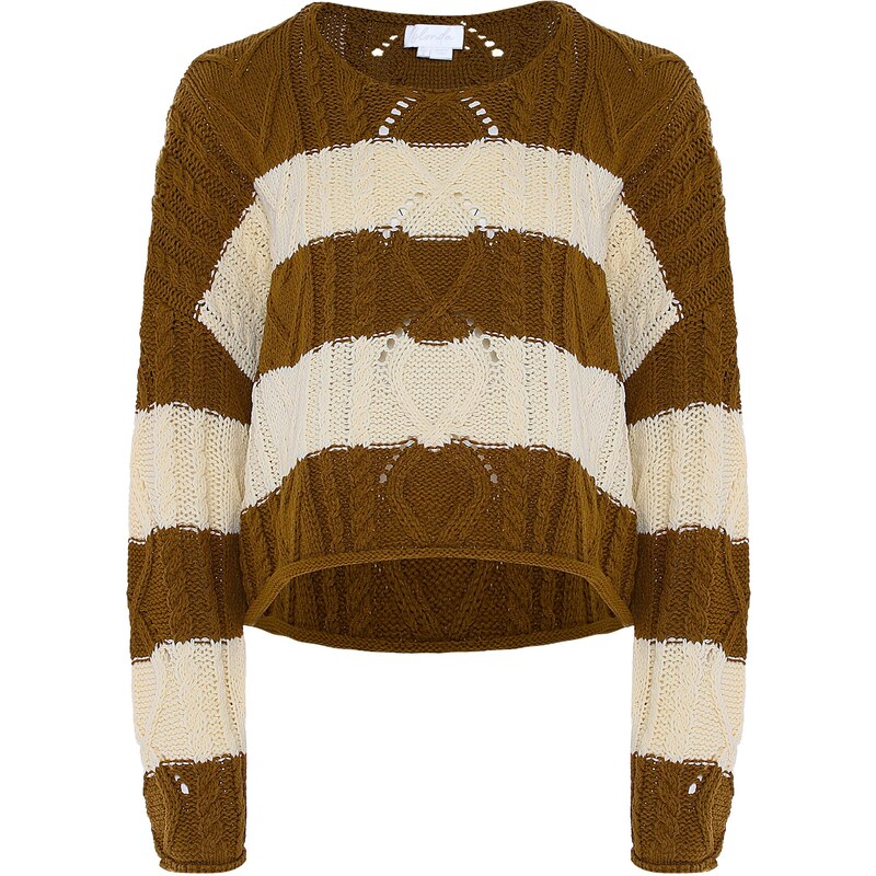 BLONDA Sveter olivová / biela ako vlna 65868810