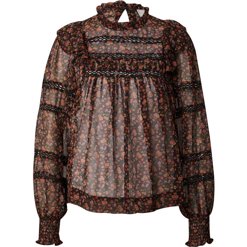 Neo Noir Blúzka Harmon hnedá / olivová / farba lesného ovocia / čierna 54283470