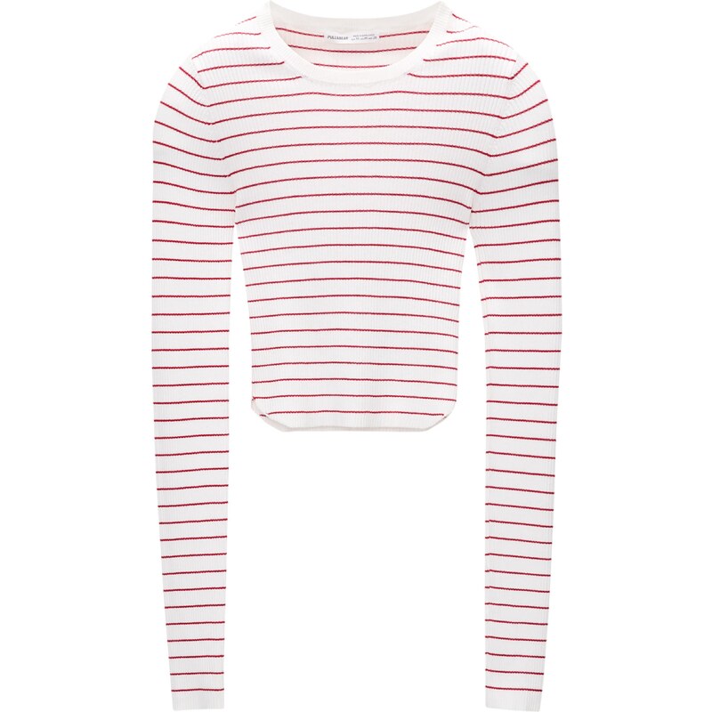 Pull&Bear Sveter karmínovo červená / biela 54312747
