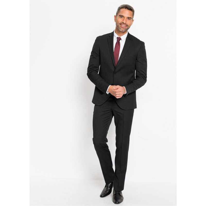 bonprix 3-dielny oblek: sako, nohavice, kravata, Slim Fit, farba čierna, rozm. 58
