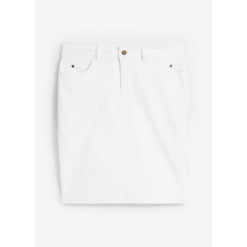 bonprix Strečová džínsová sukňa, farba biela