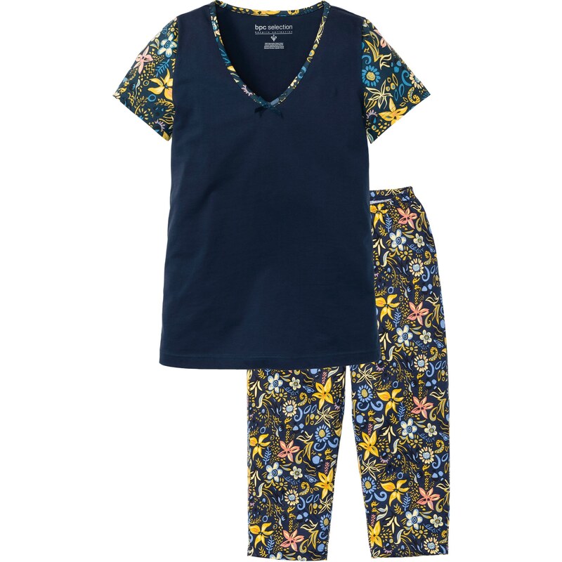 bonprix Capri pyžamo s krátkymi rukávmi, z čistej bavlny, farba modrá 44741997