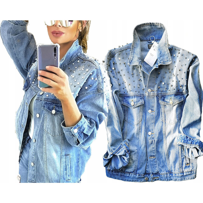 Fashionweek Oversized denimová bundička s flitrami D707 65463482