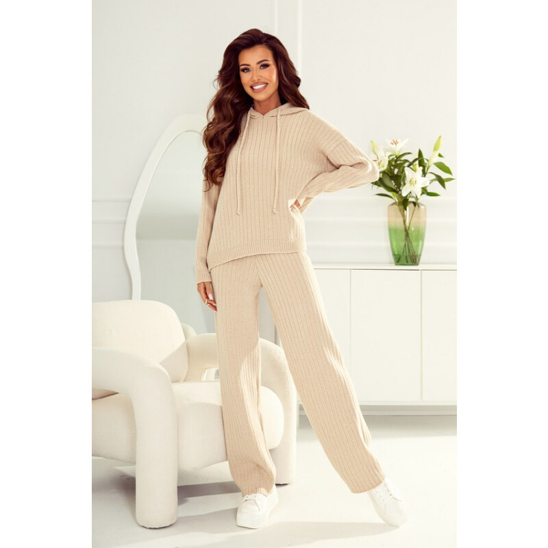 Fashionweek Pletená súprava nohavice wide leg a mikina s kapucňou JK 57791935