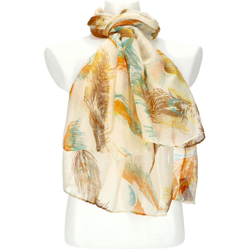 Cashmere Dámska letná farebná šatka v motíve pierok 188x71 cm latté 50763002