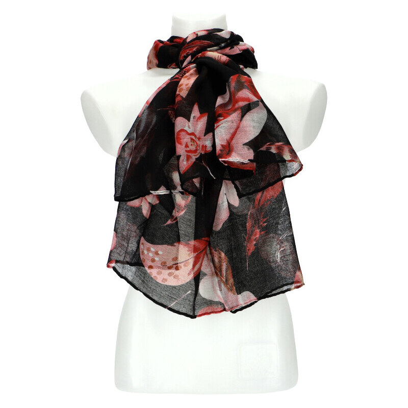 Cashmere Dámska letná farebná šatka v motíve kvetov 180x70 cm čierna 50762989