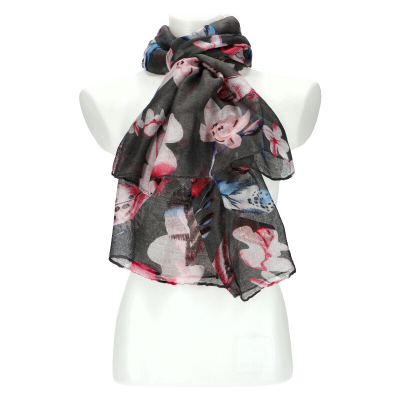 Cashmere Dámska letná farebná šatka v motíve kvetov 180x70 cm šedá 50762990