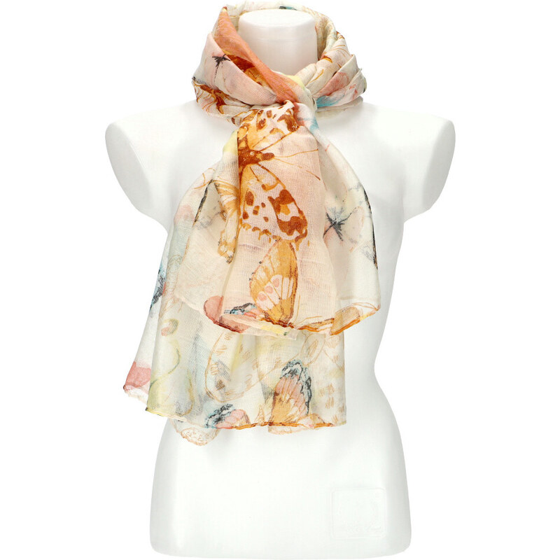 Cashmere Dámska letná farebná šatka v motíve motýľov 173x71 cm béžová 50762995