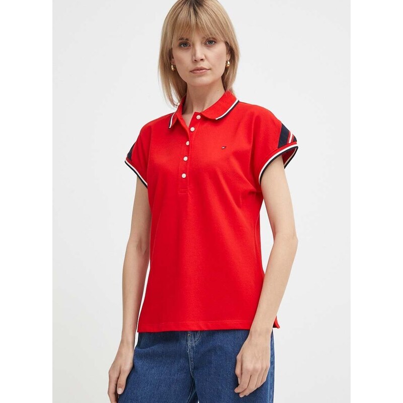 Polo tričko Tommy Hilfiger dámsky,červená farba,WW0WW41285