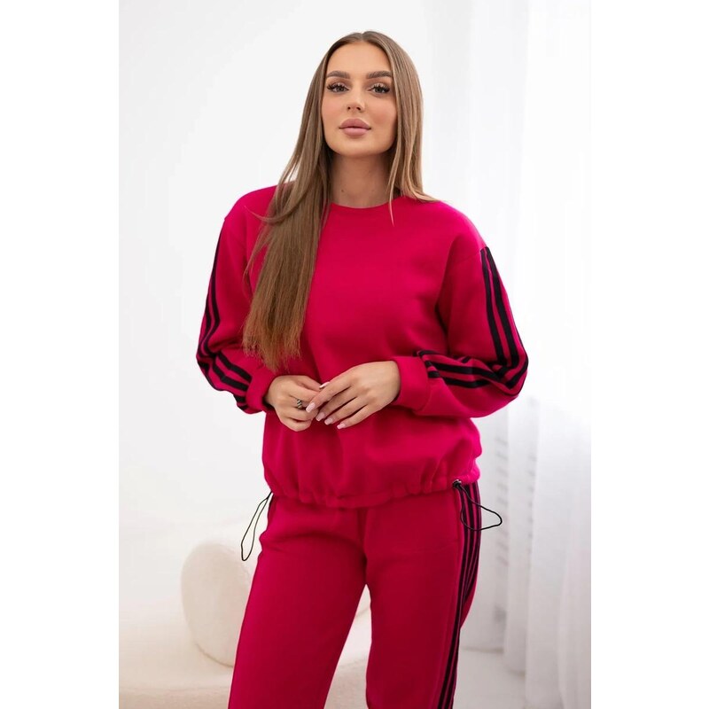 MladaModa Bavlnená tepláková súprava s pruhmi model 9802 fuksiová 50772396