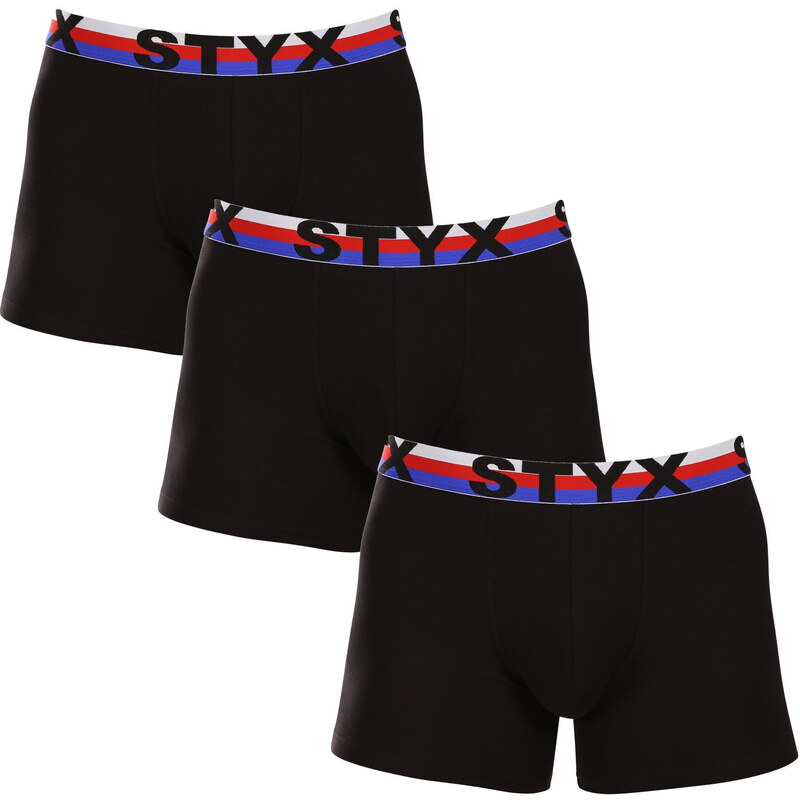 3PACK pánske boxerky Styx long športová guma čierne trikolóra (3U1960) 50775036