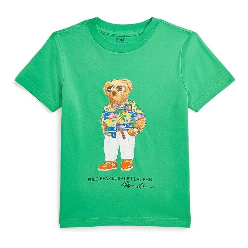 Detské bavlnené tričko Polo Ralph Lauren zelená farba, s potlačou