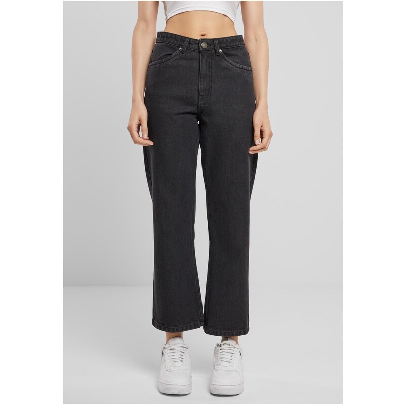Urban Classics Womens Cropped Straight Leg Jeans - Black 50807127
