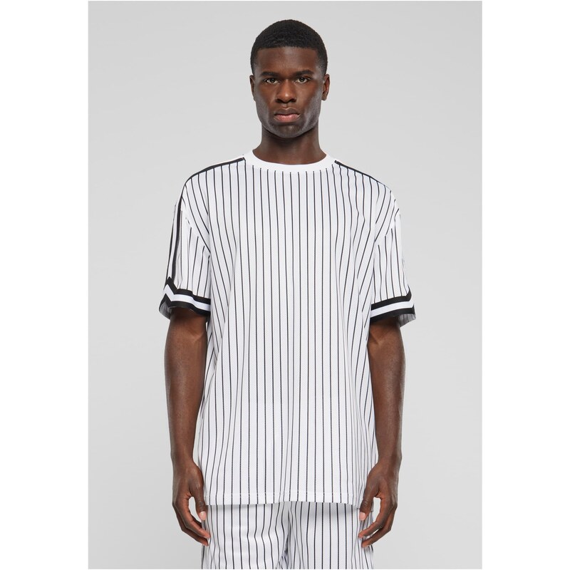 Urban Classics Mens Oversized Striped Mesh Tee T-Shirt - white/black 50808065