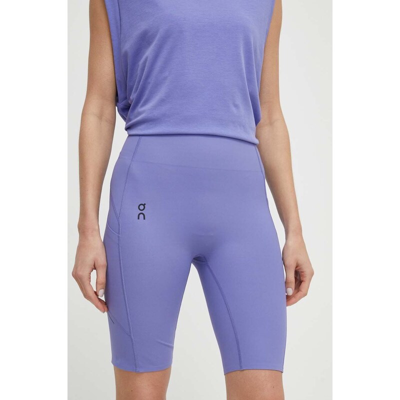 Športové krátke nohavice On-running Movement dámske, fialová farba, jednofarebné, vysoký pás