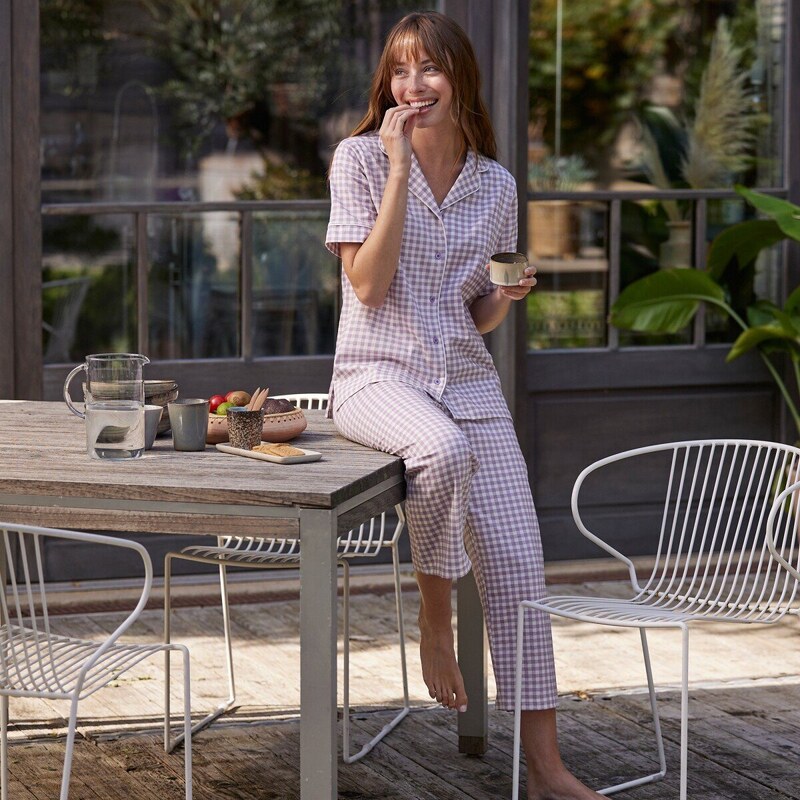 Pyžamo so 7/8 nohavicami s vichy kockou lila 040 Blancheporte 50838440